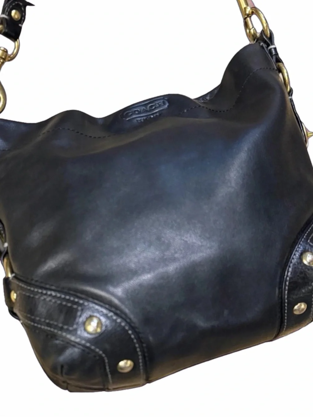 Authentic Vintage Y2K Coach Carly Medium Hobo Bag #10615 Black Leather Brass